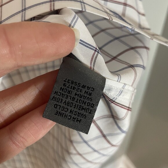 Johnston Murphy Shirt Medium Tailored Fit White Red Blue Long Sleeve Button Up - Picture 8 of 9